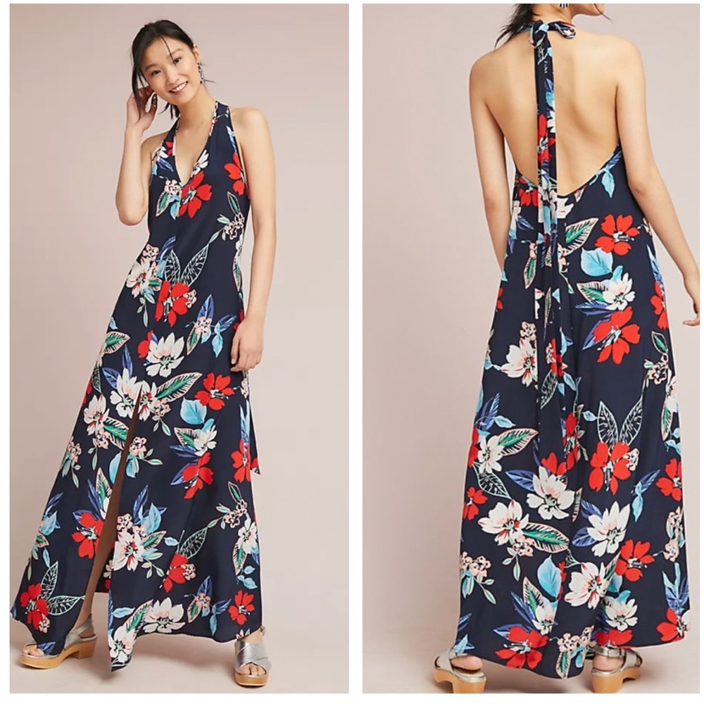 Yumi Kim 100 Silk Open Back Maxi Floral Slit Dress Small